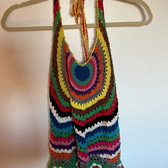 Unique Rainbow Crochet Festival Rave Beach Top - Tunic - Mini Dress - Coverup - Picture 4 of 5